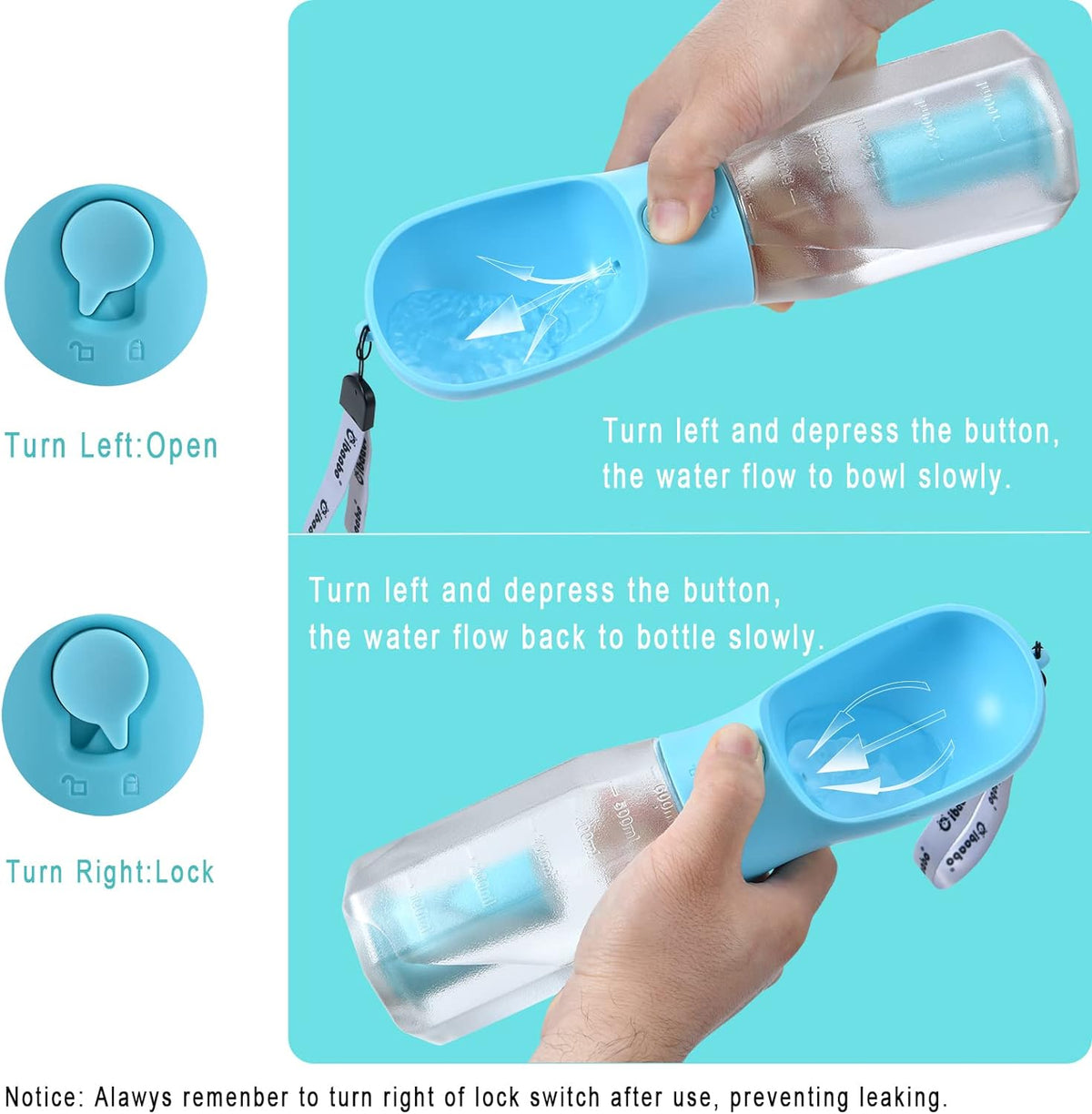 Dog Water Bottle with Food Container & Poop Bag Holder & Filter